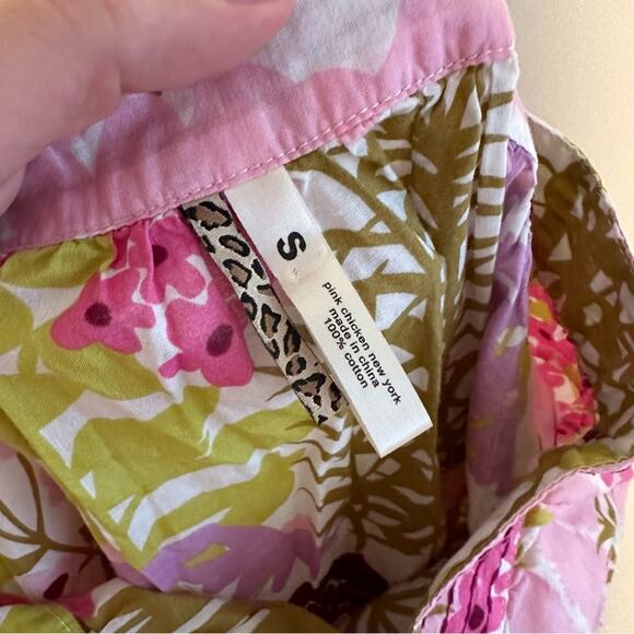 Tuckernuck Pink Chicken Floral Cotton Botanical Mini Dress Small - Picture 8 of 10